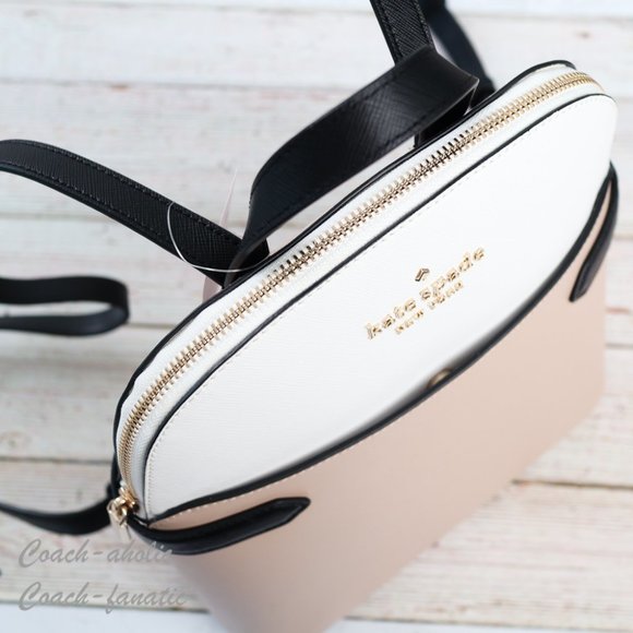 NWT Kate Spade Staci Dome Top Zip Leather Backpack in Warm Beige Colorblock - Picture 10 of 12